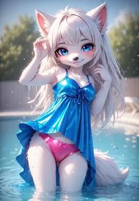 1girl artist:furryfunparty character:yuki female loli pajamas panties petite wet wolf // 512x737 // 45KB