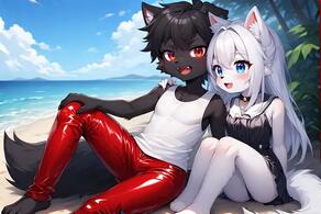 1boy 1girl artist:furryfunparty character:ash character:yuki female loli male shota wolf // 768x512 // 48KB