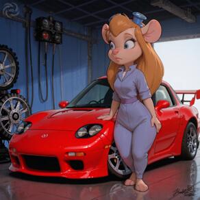 1girl animal_ears animal_nose artist:humble_grifter blue_eyes breasts car furry furry_female goggles goggles_on_head jumpsuit long_hair motor_vehicle signature solo vehicle_focus // 2000x2000 // 185KB