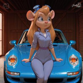 1girl animal_ears animal_nose artist:humble_grifter artist_name blonde_hair blue_eyes blue_eyeshadow breasts car eyeshadow furry furry_female goggles goggles_on_head indoors jumpsuit long_hair looking_to_the_side makeup motor_vehicle on_vehicle shirt signature sitting sleeves_rolled_up small_breasts solo vehicle_focus white_shirt // 2000x2000 // 192KB