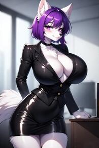 1girl artist:furryfunparty breasts character:violet cleavage female leather suit wolf // 512x768 // 30KB