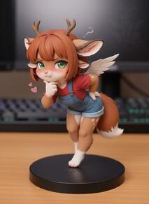 4ears antlers artist:aecii_3d barefoot character:rubi(aecii_3d) chibi denim figure green_eyes overalls pensive photo_realistic pvc red_hair wings wings:feathered // 1024x1403 // 48KB
