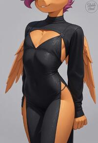 anthro artist:stableheat character:scootaloo_(mlp) dress faceless mlp seductive small_breasts wings:feathered // 832x1216 // 39KB