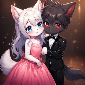 artist:furryfunparty character:ash character:yuki dress female loli male shota suit wolf // 768x768 // 51KB