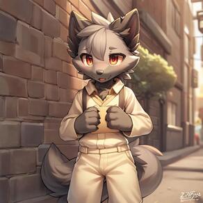 1boy animal_ears artist:arturo_wolff_(artist) bag character:arturo_wolff collared_shirt cub furry furry_male loli looking_at_viewer male_focus outdoors red_eyes shirt shorts shota smile solo tail tongue tongue_out young // 1024x1024 // 66KB