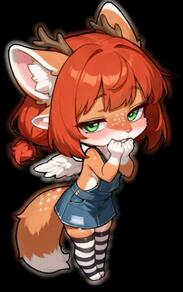 1girl 4ears animated anthro antlers artist:aecii_3d character:rubi(aecii_3d) chibi pigtails tail tail:fox thighhighs thighhighs:striped wings wings:feathered // 432x688 // 2.9MB