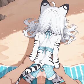 1boy 1girl 2d ahoge ai_generated all_fours anal anal_object_insertion anal_tail animal_ears animated arm_grab artist:PixelPawAI ass athletic_female beach bikini bikini_bottom_aside blue_bikini doggy_style doggystyle frilled_bikini from_behind furry furry_female furry_with_non-furry hetero loli long_hair object_insertion penis pov sex sex_from_behind sex_toy straight_hair swimsuit tail tiger tiger_ears tiger_tail uncensored vaginal vaginal_sex white_hair white_tiger younger_female // 1024x1024 // 29MB