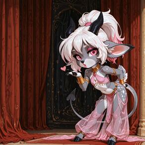 1girl animal_ears armlet artist:azziai character:lizzy_(azziai) furry furry_female heart horns jewelry looking_at_viewer navel pink_eyes ponytail see-through solo tail white_hair // 4096x4096 // 757KB