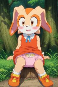 1girl animal_ears animal_nose artist:furryfunparty blush bow brown_eyes character:cream_the_rabbit clothes_lift collared_dress diaper dress dress_lift female furry furry_female grass loli looking_at_viewer neck_ribbon open_mouth orange_footwear outdoors panties petite pink_panties rabbit_ears rabbit_girl ribbon shoes sitting sleeveless sleeveless_dress smile socks solo teeth underwear white_socks // 512x768 // 48KB