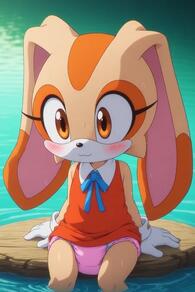 1girl animal_ears artist:furryfunparty blue_ribbon blush character:cream_the_rabbit closed_mouth collared_dress diaper dress female furry furry_female gloves loli neck_ribbon orange_eyes orange_fur panties petite pink_panties rabbit_ears rabbit_girl red_dress ribbon short_dress sitting sleeveless sleeveless_dress solo underwear water white_gloves // 512x768 // 33KB