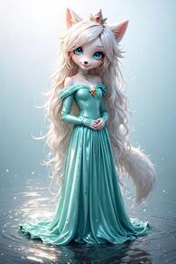 1girl animal_ears animal_nose aqua_dress artist:furryfunparty bare_shoulders blue_eyes breasts character:yuki crown dress female full_body furry furry_female loli long_dress long_hair looking_at_viewer off-shoulder_dress off_shoulder own_hands_together petite solo standing tail very_long_hair wet wolf young // 512x768 // 43KB