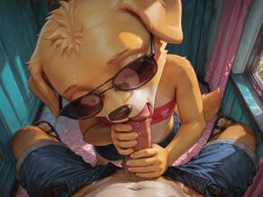 animated artist:ansio77 blowjob character:Sammy cub dressing_room fellatio female flat_chest indoors loli sunglasses yellow_lab // 640x480, 6s // 1.6MB