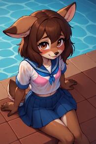 1girl animal_ears artist:furryfunparty blue_sailor_collar blue_skirt bra brown_eyes brown_fur brown_hair dog_girl female furry furry_female loli looking_at_viewer navel neckerchief petite pleated_skirt sailor_collar school_uniform see-through serafuku shirt sitting skirt smile solo tail uniform water wet wet_clothes wet_shirt white_shirt young // 512x768 // 37KB