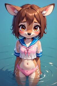 1girl animal_ear_fluff animal_ears artist:furryfunparty blue_sailor_collar blush breasts brown_eyes brown_hair female furry furry_female loli looking_at_viewer navel neckerchief no_pants panties petite pink_bra pink_panties sailor_collar sailor_shirt school_uniform see-through serafuku shirt short_hair short_sleeves small_breasts smile solo underwear uniform wading water wet wet_clothes wet_shirt white_shirt young // 512x768 // 41KB
