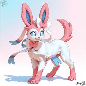 artist:humble_grifter blue_eyes closed_mouth full_body gradient_background no_humans pokemon_(creature) signature smile solo standing // 1986x1975 // 113KB