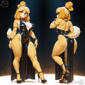 1girl alternate_costume animal_ears armlet artist:humble_grifter artist_name ass backless_dress backless_outfit black_dress black_footwear blonde_hair bracelet breasts covered_navel dog_ears dog_girl dog_tail dress from_behind full_body furry furry_female hair_ornament high_heels jewelry kneepits large_breasts legs multiple_views pelvic_curtain signature standing tail thick_thighs thighs topknot wide_hips // 2000x2000 // 160KB