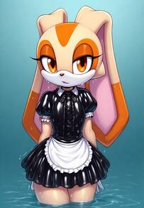 1girl animal_ears apron artist:furryfunparty black_dress character:cream_the_rabbit collared_dress dress female furry furry_female gloves loli looking_at_viewer orange_eyes puffy_short_sleeves puffy_sleeves rabbit_ears rabbit_girl short_dress short_sleeves solo uniform waist_apron water wet wet_clothes white_apron white_gloves // 512x735 // 107KB