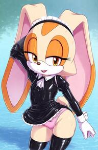 1girl animal_ears artist:furryfunparty black_thighhighs character:cream_the_rabbit dress female furry furry_female gloves juliet_sleeves loli long_sleeves maid maid_headdress panties pink_panties puffy_sleeves rabbit_ears rabbit_girl rabbit_tail shiny_clothes smile solo tail thighhighs underwear uniform water wet white_gloves // 452x689 // 105KB