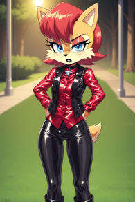artist:furryfunparty character:sally_acorn female goth leather // 512x768 // 300KB