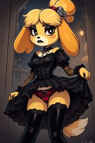 artist:furryfunparty character:isabelle(animal_crossing) dress female goth panties // 512x768 // 144KB