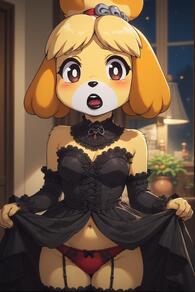 artist:furryfunparty character:isabelle(animal_crossing) dress female goth panties // 512x768 // 122KB