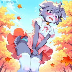 anthro artist:kaltingale autumn bell blouse blush bottomwear character:espurr choker embarrassed femboy floppy_ears fur grey_fur legwear looking_down male open_mouth panties pokemon purple_eyes skirt solo tail thighhighs topwear tuft upskirt wavy_mouth white_fur // 1536x1536 // 166KB