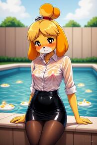 1girl animal_ears artist:furryfunparty bell blonde_hair blue_sky blurry blurry_background blush breasts bright_pupils brown_eyes character:isabelle(animal_crossing) cloud covered_nipples day dog_ears dog_girl female furry furry_female hair_bell hair_ornament jingle_bell leather looking_at_viewer nipples no_bra outdoors pantyhose pencil_skirt see-through see-through_shirt shiny_clothes shirt sitting skirt sky solo suit topknot water wet wet_clothes wet_shirt white_shirt // 512x768 // 120KB