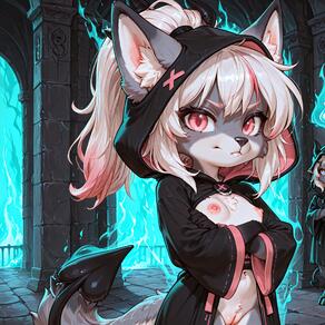 2girls animal_ear_fluff animal_ears animal_nose artist:azziai breasts character:lizzy_(azziai) cleft_of_venus crossed_arms furry furry_female grey_fur hood horns loli looking_at_viewer multicolored_hair multiple_girls nipples pink_hair ponytail pussy red_eyes small_breasts tail uncensored white_hair // 4096x4096 // 1.9MB