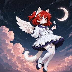 1girl animal_ears animal_nose artist:azziai black_choker blush bow bug butterfly cat_ears cat_girl cat_tail character:azzi choker cloud crescent_moon dress feathered_wings frilled_dress frills full_body furry furry_female long_sleeves looking_at_viewer moon night outdoors red_eyes red_hair sailor_collar sailor_dress shooting_star sky solo star_(sky) star_(symbol) starry_sky tail thighhighs white_bow white_dress white_thighhighs white_wings wings // 4096x4096 // 1.3MB