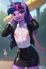 2girls animal_ears artist:furryfunparty black_jacket black_skirt blurry blush character:twilight_sparke(mlpfim) colored_skin female flat_chest furrification furry furry_female horns jacket leather long_hair looking_at_viewer multicolored_hair multiple_girls my_little_pony nipples no_bra open_mouth outdoors pink_hair purple_eyes see-through see-through_shirt shirt single_horn skirt small_breasts smile solo_focus wet wet_clothes wet_shirt white_shirt // 512x768 // 117KB