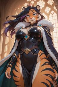 1girl anthro anthropomorphic artist:phuzi black_hair blue_eyes characte:trinity feline furry orange_fur tiger tiger_girl // 1360x2048 // 767KB