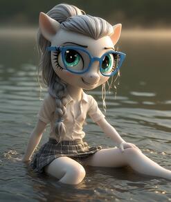 1girl animal_ears artist:furryfunparty artist_name blue-framed_eyewear blurry blurry_background braid braided_ponytail breasts character:silver_spoon collared_shirt female flat_chest furry furry_female glasses green_eyes grey_hair hair_tie happy knee_up long_hair looking_at_viewer miniskirt my_little_pony nipples no_bra outdoors partially_submerged plaid plaid_skirt pleated_skirt ponytail see-through see-through_shirt shirt short_sleeves sitting skirt small_breasts smile solo water wet wet_clothes wet_hair wet_shirt white_shirt young // 649x768 // 135KB