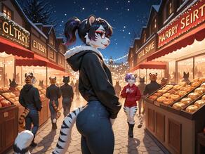 artist:phuzi black_hair character:phuzi christmas femboi femboy glasses hoodie orange_fur ponytail tiger tiger_boy // 2048x1536 // 1013KB