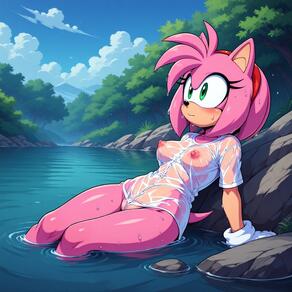 1girl animal_ears animal_nose arm_support artist:furryfunparty blue_sky blush breasts character:amy_rose closed_mouth cloud covered_nipples day female furry furry_female gloves green_eyes hairband leaning_back medium_breasts nipples outdoors pink_fur pussy red_hairband see-through shirt sitting sky solo tail tree uncensored water wet wet_clothes wet_shirt white_gloves white_shirt // 768x768 // 203KB