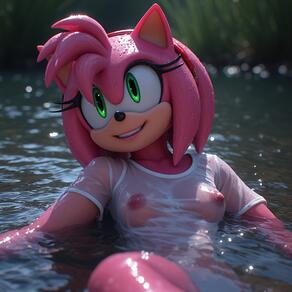 1girl animal_ears animal_nose artist:furryfunparty blurry breasts character:amy_rose collarbone female furry furry_female green_eyes hairband nipples no_bra outdoors partially_submerged pink_fur pink_hair red_hairband see-through see-through_shirt shirt short_sleeves small_breasts smile solo teeth water wet wet_clothes wet_shirt white_shirt // 768x768 // 163KB