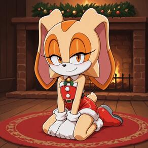1girl animal_ears artist:Spazzle character:cream_the_rabbit christmas dress fireplace fur-trimmed_dress fur-trimmed_gloves furry furry_female gloves looking_at_viewer rabbit_ears rabbit_girl rabbit_tail red_dress red_footwear santa_dress sitting smile solo tail white_gloves // 1024x1024 // 69KB