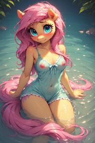 1girl animal_ears artist:furryfunparty blue_eyes blush breasts covered_navel female furry furry_female horse_ears long_hair looking_at_viewer medium_breasts my_little_pony nipples partially_submerged pink_hair see-through sitting smile solo tail water wet wet_clothes // 512x768 // 156KB