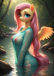 1girl animal_ears artist:furryfunparty blue_eyes blush breasts day feathered_wings female furry furry_female horse_ears large_breasts long_hair long_sleeves looking_at_viewer my_little_pony nature nipples no_bra outdoors partially_submerged pink_hair see-through shirt smile solo tail very_long_hair wading water wet wet_clothes wings // 512x722 // 117KB