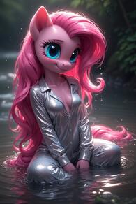 1girl artist:furryfunparty blue_eyes breasts female furry furry_female horse_ears long_hair my_little_pony partially_submerged personification pink_hair sitting smile solo water wet wet_clothes // 512x768 // 139KB