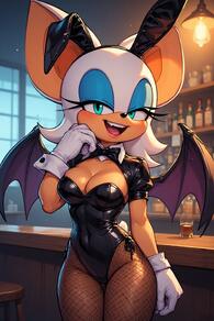 1girl animal_ears animal_nose artist:furryfunparty bar_(place) bat_ears bat_wings black_bow black_bowtie black_leotard bow bowtie breasts character:rouge_the_bat cleavage covered_navel eyeshadow fake_animal_ears female fishnet_pantyhose fishnets furry furry_female gloves indoors leotard looking_at_viewer makeup medium_breasts open_mouth pantyhose playboy_bunny rabbit_ears short_sleeves smile solo strapless strapless_leotard tail teeth white_gloves white_hair wings // 512x768 // 151KB