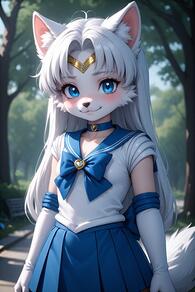 1girl animal_ear_fluff animal_ears artist:furryfunparty blue_bow blue_bowtie blue_choker blue_eyes blue_skirt bow character:yuki choker cosplay elbow_gloves furry furry_female gloves heart loli long_hair looking_at_viewer magical_girl outdoors pleated_skirt sailor_collar sailor_moon sailor_senshi_uniform skirt smile solo tail white_gloves white_hair wolf young // 512x768 // 95KB