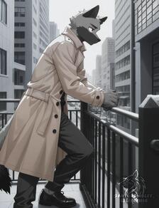 5_fingers anthro artist:arturo_wolff_(artist) artist_logo artist_name balcony biped black_body black_bottomwear black_clothing black_ears black_eyebrows black_footwear black_fur black_nose black_pants black_shoes bottomwear building canid canine canis car character:arturo_wolff cheek_tuft city city_background cityscape clothed clothed_anthro clothed_male clothing coat day detailed detailed_background digital_media_(artwork) dipstick_tail eyebrows facial_tuft fence fingers footwear fox fully_clothed fur grey_body grey_clothing grey_fur grey_tail greyscale leaning logo male male_anthro mammal markings monochrome mouth_closed multicolored_body multicolored_fur multicolored_tail outside pants plantigrade portrait red_eyes restricted_palette safe shoes side_view signature sky smile solo standing street tail tail_markings tan_clothing text topwear trenchcoat tuft two_tone_body two_tone_fur vehicle watermark white_clothing wolf // 1568x2048 // 114KB