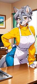1girl Artist:horseguyai character:donna_logan grey_fur grey_hair large_breasts mature_female milf mother thick_thighs wide_hips wolf yellow_eyes // 720x1600 // 101KB