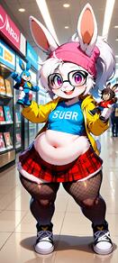 Artist:horseguyai character:molly_higgins pink_eyes rabbit shortstack small_breasts thick_thighs white_fur white_hair wide_hips // 720x1600 // 129KB