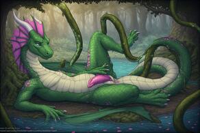artist:vuthardarastrix dragon green male phallus tentacles vuthardarastrix // 768x512 // 115KB