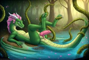 artist:vuthardarastrix dragon green male phallus tentacles vuthardarastrix // 768x512 // 112KB
