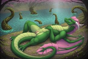 artist:vuthardarastrix dragon green male phallus tentacles vuthardarastrix // 768x512 // 112KB