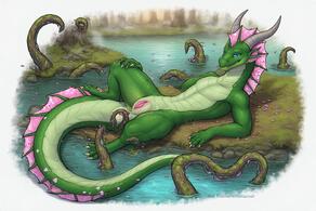 artist:vuthardarastrix dragon green male phallus tentacles vuthardarastrix // 768x512 // 111KB