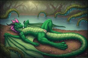 artist:vuthardarastrix dragon green male phallus tentacles vuthardarastrix // 768x512 // 106KB