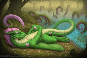 artist:vuthardarastrix dragon green male phallus tentacles vuthardarastrix // 768x512 // 107KB